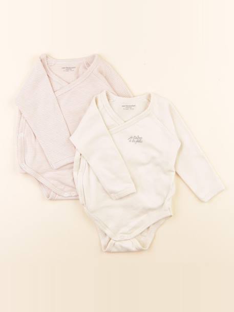 Lot de 2 bodies en coton - 12 mois Beige, rose 1 - vertbaudet enfant 