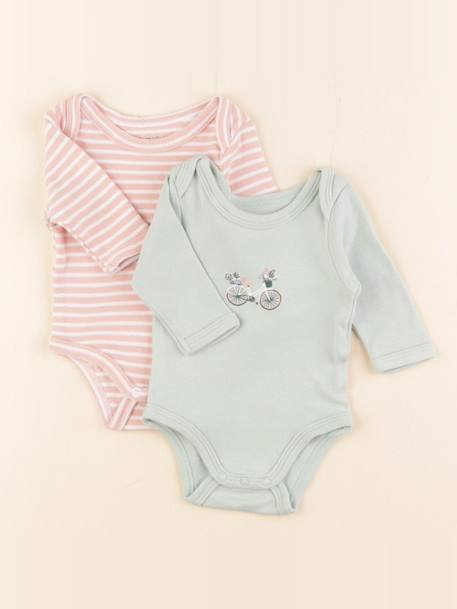 Lot de 2 bodies en coton - 1 mois Rose, vert 1 - vertbaudet enfant 