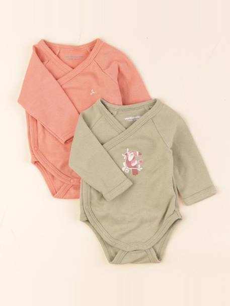 Lot de 2 bodies en coton - 1 mois Rose, vert 1 - vertbaudet enfant 