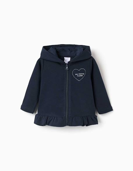 Sweat zippé en molleton à capuche avec imprimé Bleu foncé 1 - vertbaudet enfant 