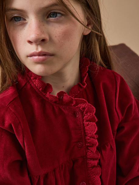 Chemise velours et dentelle fille Cerise+Ecru 3 - vertbaudet enfant 