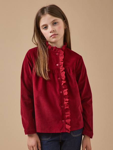Chemise velours et dentelle fille Cerise+Ecru 1 - vertbaudet enfant 