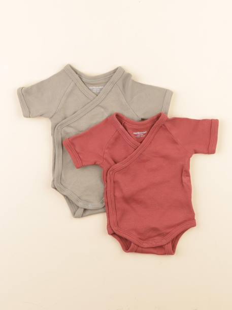 Lot de 2 bodies en coton - 1 mois Rouge, vert 1 - vertbaudet enfant 