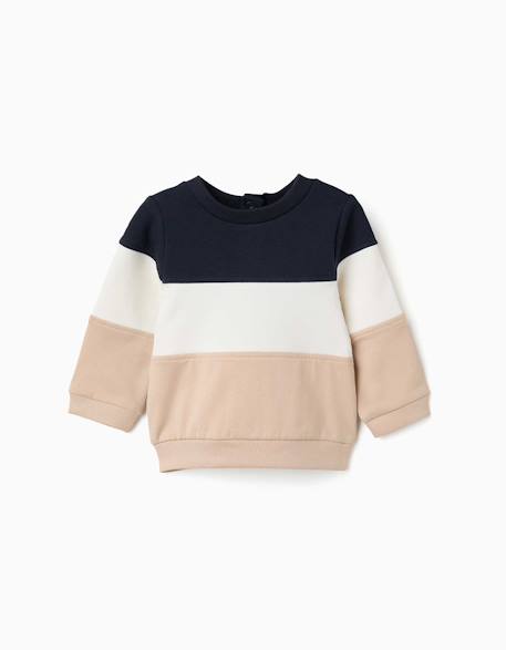 Sweat en coton peigné avec bloc de couleurs Bleu foncé 1 - vertbaudet enfant 