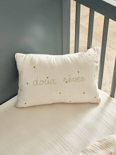 Petit coussin gaze de coton brodé Blanc moyen imprime 1 - vertbaudet enfant 