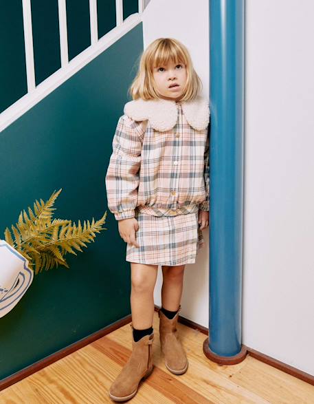 Blouson à carreaux avec col et doublure en sherpa Blanc 1 - vertbaudet enfant 