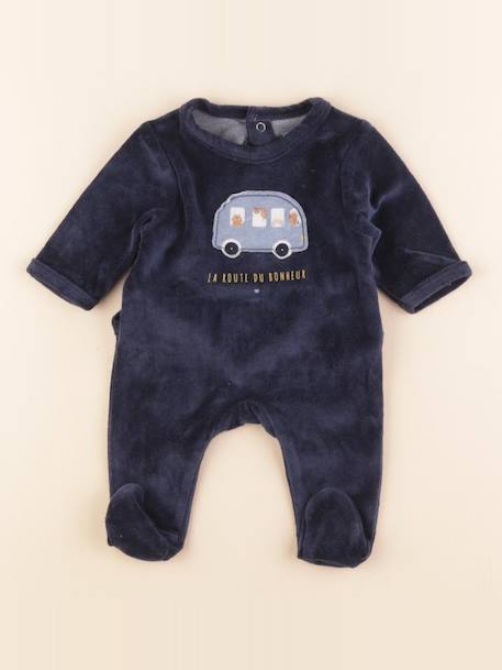 Pyjama velours - 0 mois Bleu 1 - vertbaudet enfant 