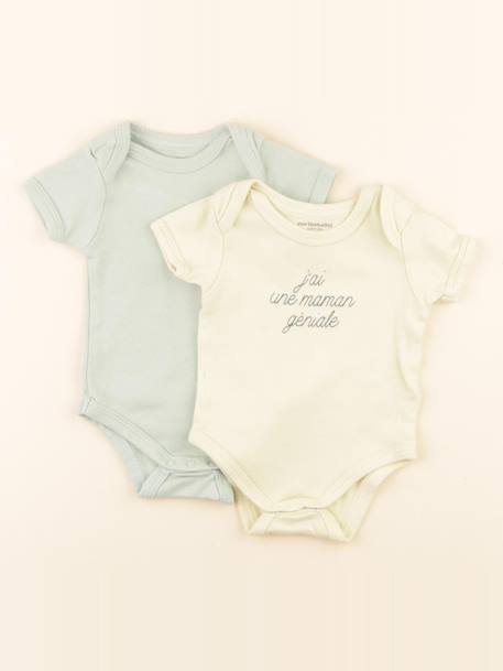 Lot de 2 bodies en coton - 3 mois Jaune, vert 1 - vertbaudet enfant 