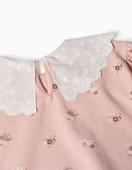 Sweat en coton avec imprimé floral et maxi col Rose clair 3 - vertbaudet enfant 