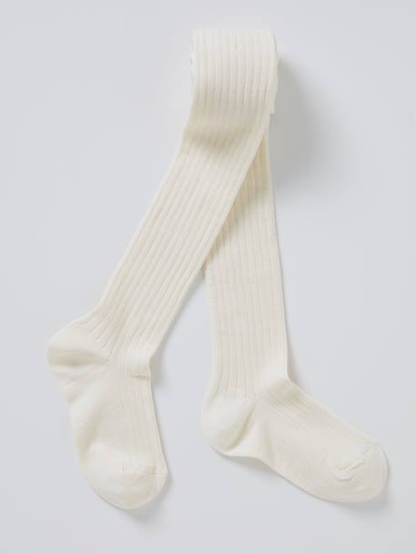 Collants à côtes fille Blanc+Chocolat+Marine+Rose doux+Taupe+Vert anglais 2 - vertbaudet enfant 