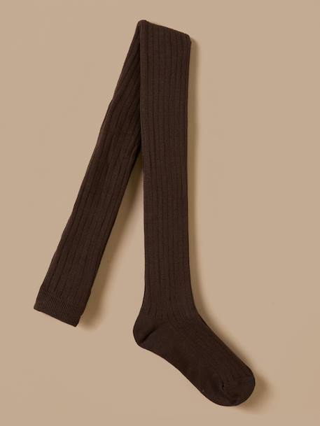 Collants à côtes fille Blanc+Chocolat+Marine+Rose doux+Taupe+Vert anglais 4 - vertbaudet enfant 