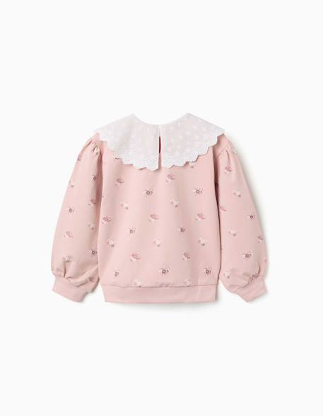 Sweat en coton avec imprimé floral et maxi col Rose clair 2 - vertbaudet enfant 