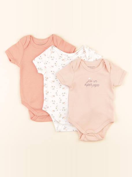 Lot de 3 bodies en coton - 3 mois Blanc, rose 1 - vertbaudet enfant 