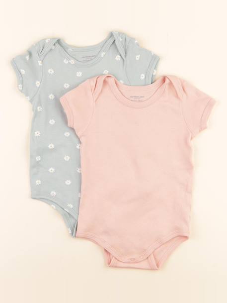 Lot de 2 bodies en coton - 24 mois Rose, vert 1 - vertbaudet enfant 