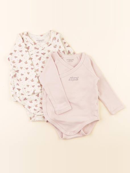 Lot de 2 bodies en coton - 12 mois Beige, rose 1 - vertbaudet enfant 