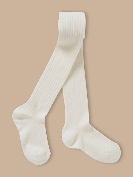 Collants à côtes fille Blanc+Chocolat+Marine+Rose doux+Taupe+Vert anglais 1 - vertbaudet enfant 