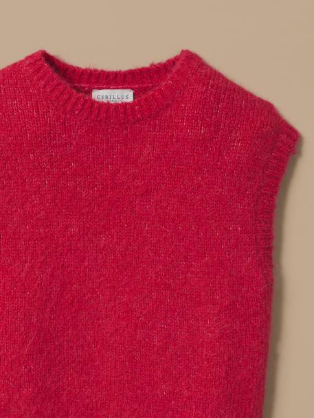 Pull sans manches fille laine et alpaga Ecru chine+Marine+Rhubarbe 8 - vertbaudet enfant 