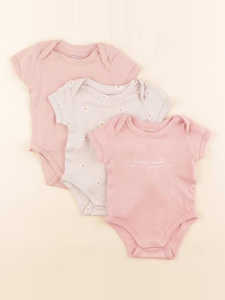 Lot de 3 bodies en coton - 3 mois Rose 1 - vertbaudet enfant 