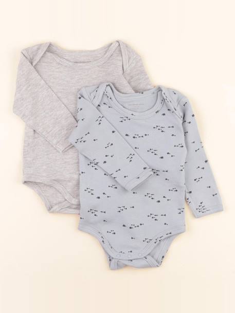 Lot de 2 bodies en coton - 6 mois Bleu, gris 1 - vertbaudet enfant 