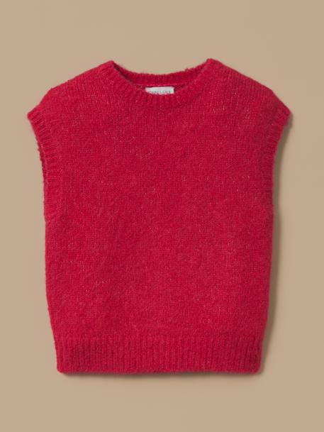 Pull sans manches fille laine et alpaga Ecru chine+Marine+Rhubarbe 7 - vertbaudet enfant 