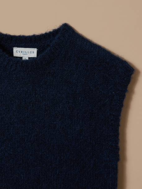 Pull sans manches fille laine et alpaga Ecru chine+Marine+Rhubarbe 4 - vertbaudet enfant 