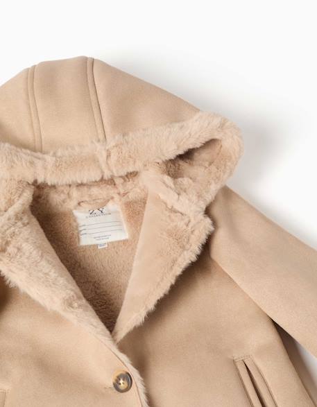 Manteau en suédine à capuche et doublure en peluche douce synthétique Beige clair 3 - vertbaudet enfant 