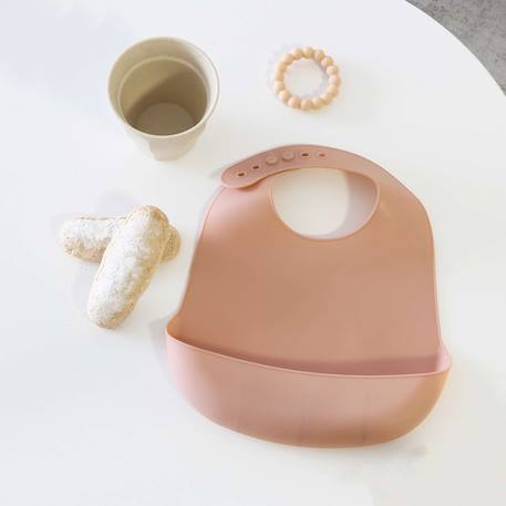 Bavoir bébé en silicone avec récupérateur Rose 5 - vertbaudet enfant 