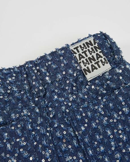 Jupe fille en denim avec sequins et coupe mini Bleu 4 - vertbaudet enfant 