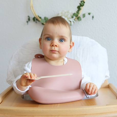 Bavoir bébé en silicone avec récupérateur Rose 3 - vertbaudet enfant 