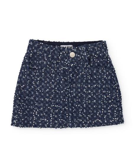 Jupe fille en denim avec sequins et coupe mini Bleu 1 - vertbaudet enfant 