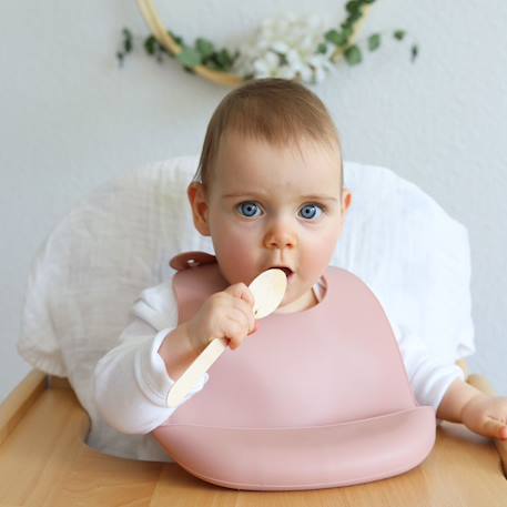Bavoir bébé en silicone avec récupérateur Rose 2 - vertbaudet enfant 
