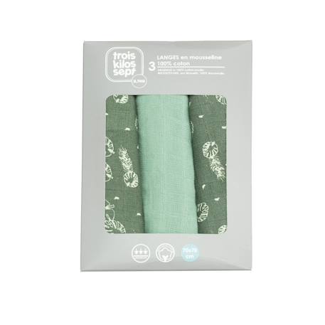 Lot de 3 langes bébé  motif feuilles Vert 5 - vertbaudet enfant 