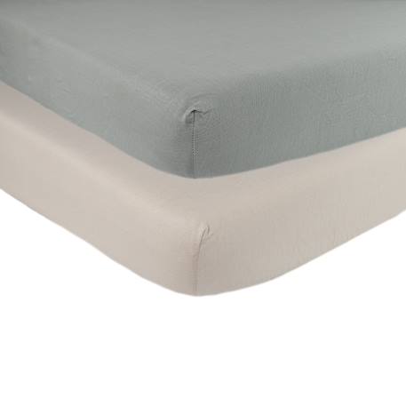 Lot de 2 draps-housses lit bébé Blanc+Terracotta+Vert argile 9 - vertbaudet enfant 