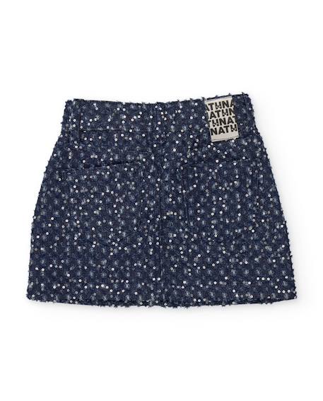 Jupe fille en denim avec sequins et coupe mini Bleu 2 - vertbaudet enfant 