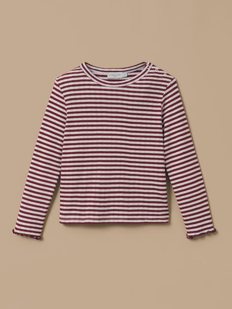 T-shirt en pointelle fille - coton biologique Rayure cerise+Rayure marine/ecru 1 - vertbaudet enfant 