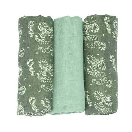 Lot de 3 langes bébé  motif feuilles Vert 1 - vertbaudet enfant 