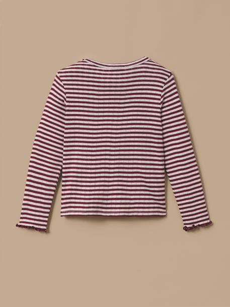 T-shirt en pointelle fille - coton biologique Rayure cerise+Rayure marine/ecru 2 - vertbaudet enfant 