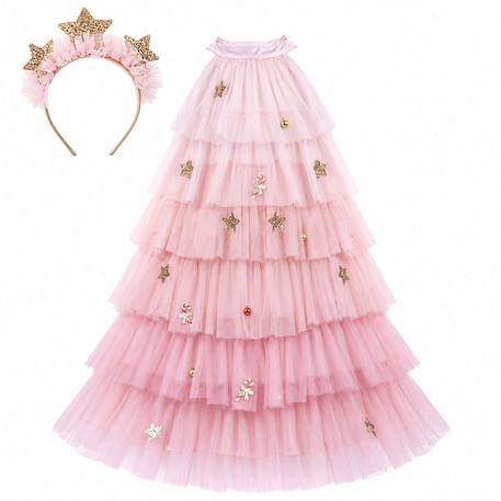 Déguisement enfant robe de princesse de noël avec serre tête Rose+Vert 2 - vertbaudet enfant 