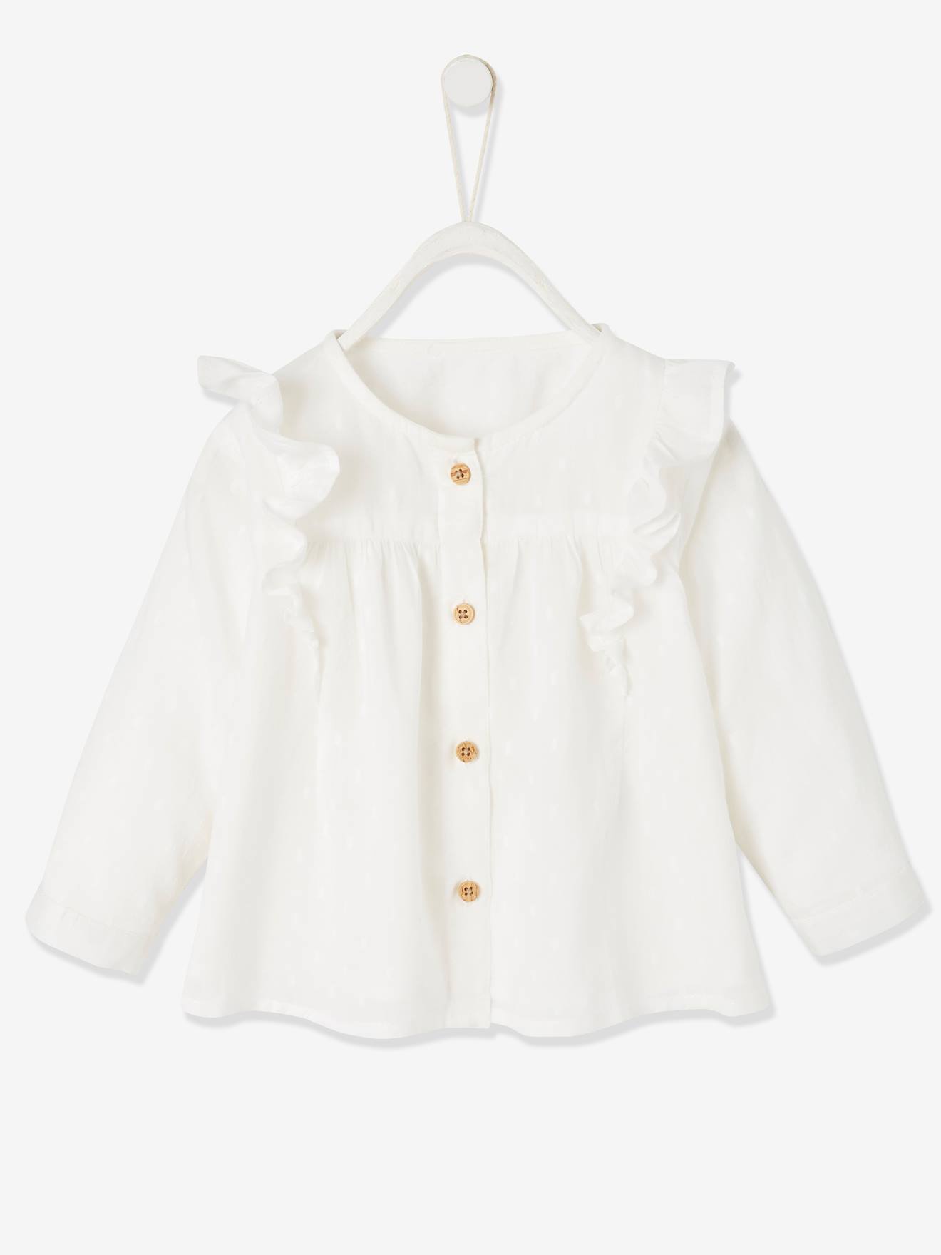 VERTBAUDET Blouse Bébé Imprimée Fleurs Avec Col En Crochet - Manches Longues Bouffantes - 100% Coton