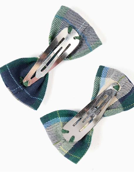Lot de 2 pinces à cheveux avec nœuds à carreaux b&s Bleu foncé 2 - vertbaudet enfant 