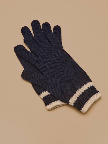 Gants laine mérinos enfant - cyrillus x les 3 tricoteurs Marine+Rayure marine 1 - vertbaudet enfant 