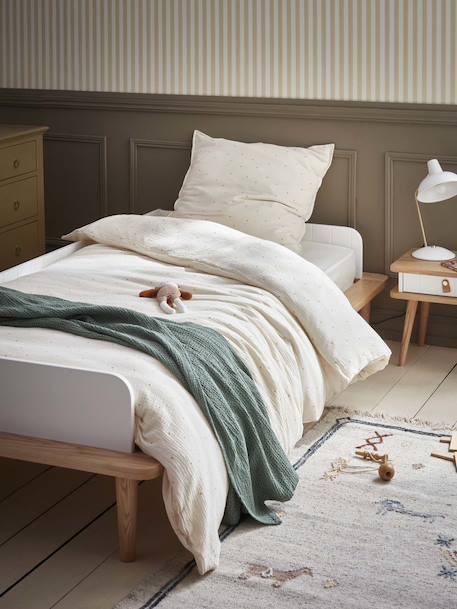 Housse de couette gaze de coton 'gaufrée' Blanc doux+Celadon 1 - vertbaudet enfant 