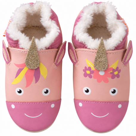 Chaussons bébé cuir souple fourrés lise la licorne Rose 2 - vertbaudet enfant 