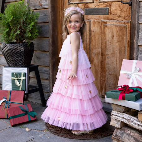 Déguisement enfant robe de princesse de noël avec serre tête Rose+Vert 3 - vertbaudet enfant 