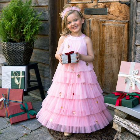 Déguisement enfant robe de princesse de noël avec serre tête Rose+Vert 1 - vertbaudet enfant 