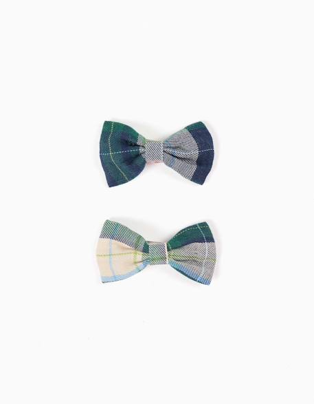 Lot de 2 pinces à cheveux avec nœuds à carreaux b&s Bleu foncé 1 - vertbaudet enfant 