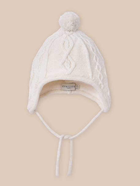 Bonnet péruvien en laine doublé de polaire – bébé Ecru 1 - vertbaudet enfant 