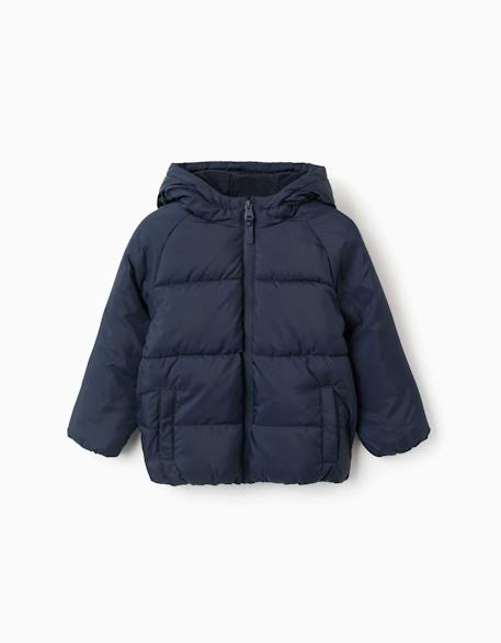 Doudoune avec capuche et doublure en polaire Bleu foncé+Rouge 1 - vertbaudet enfant 
