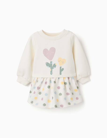 Robe en coton peigné avec motif de cœurs et de pois Blanc 1 - vertbaudet enfant 