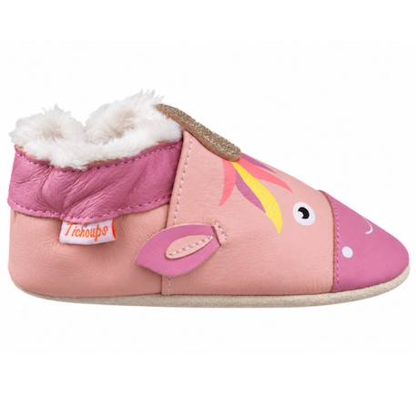 Chaussons cuir souple fourrés lise la licorne Rose 1 - vertbaudet enfant 